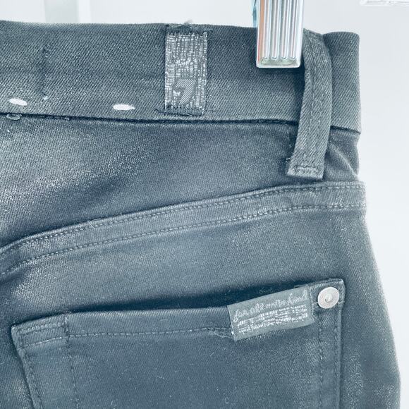 7FAM Womens 25 B(air) High Waist Ankle Skinny Jean Coated Black Snake Stripe - Picture 8 of 13